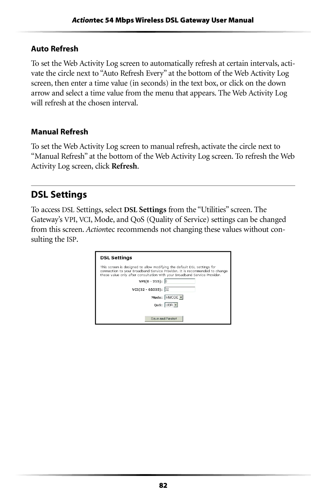 Actiontec electronic GT701-WG user manual DSL Settings 