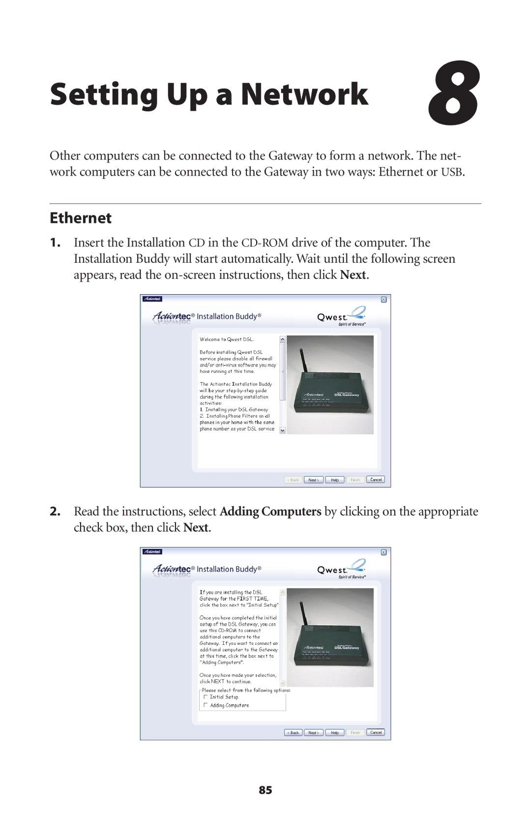 Actiontec electronic GT701-WG user manual Setting Up a Network, Ethernet 