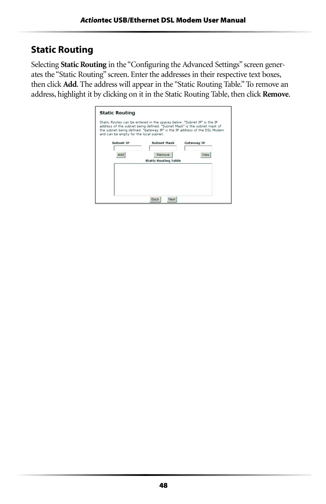 Actiontec electronic GT701 user manual Static Routing 