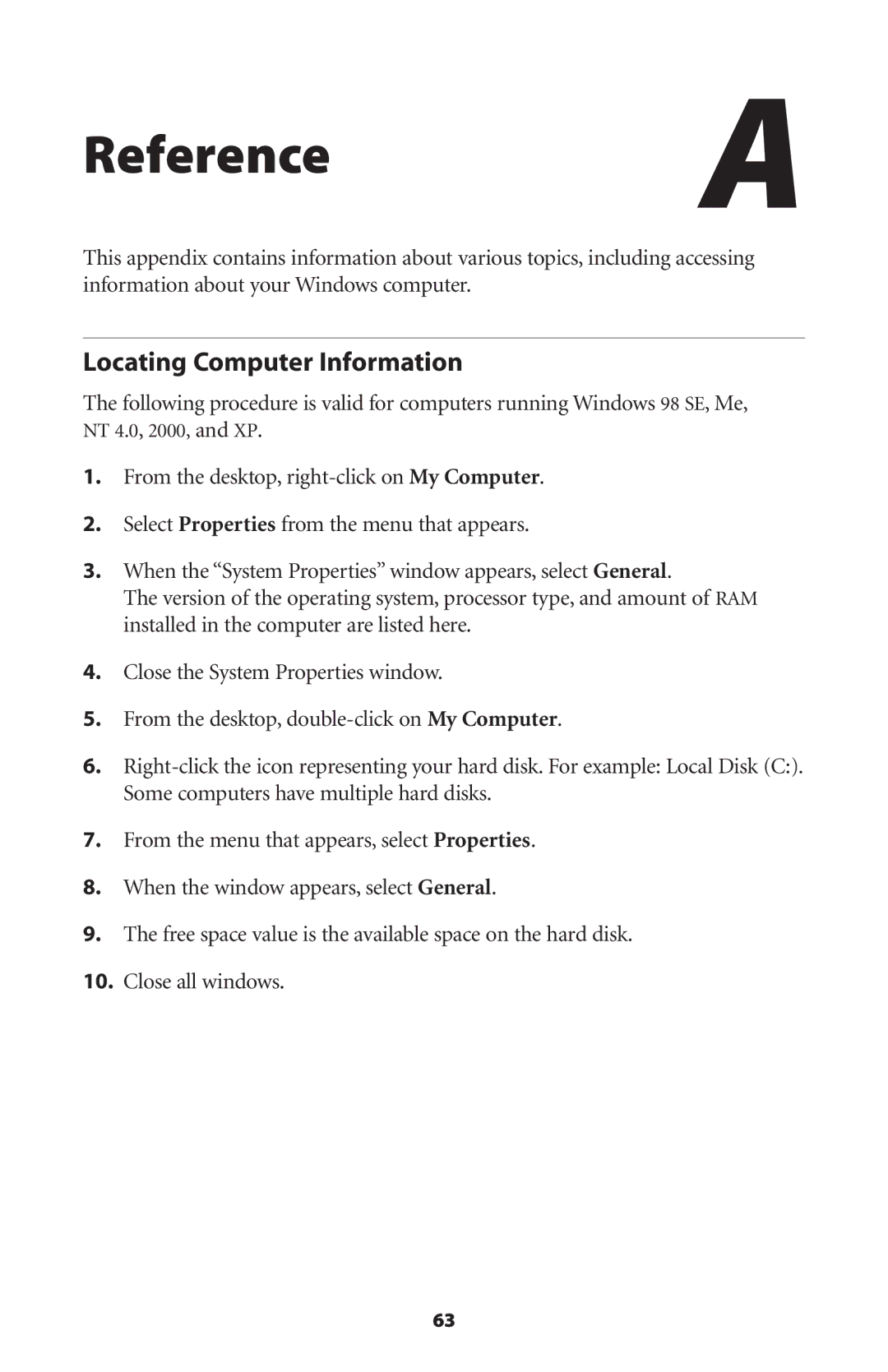 Actiontec electronic GT701 user manual Reference, Locating Computer Information 