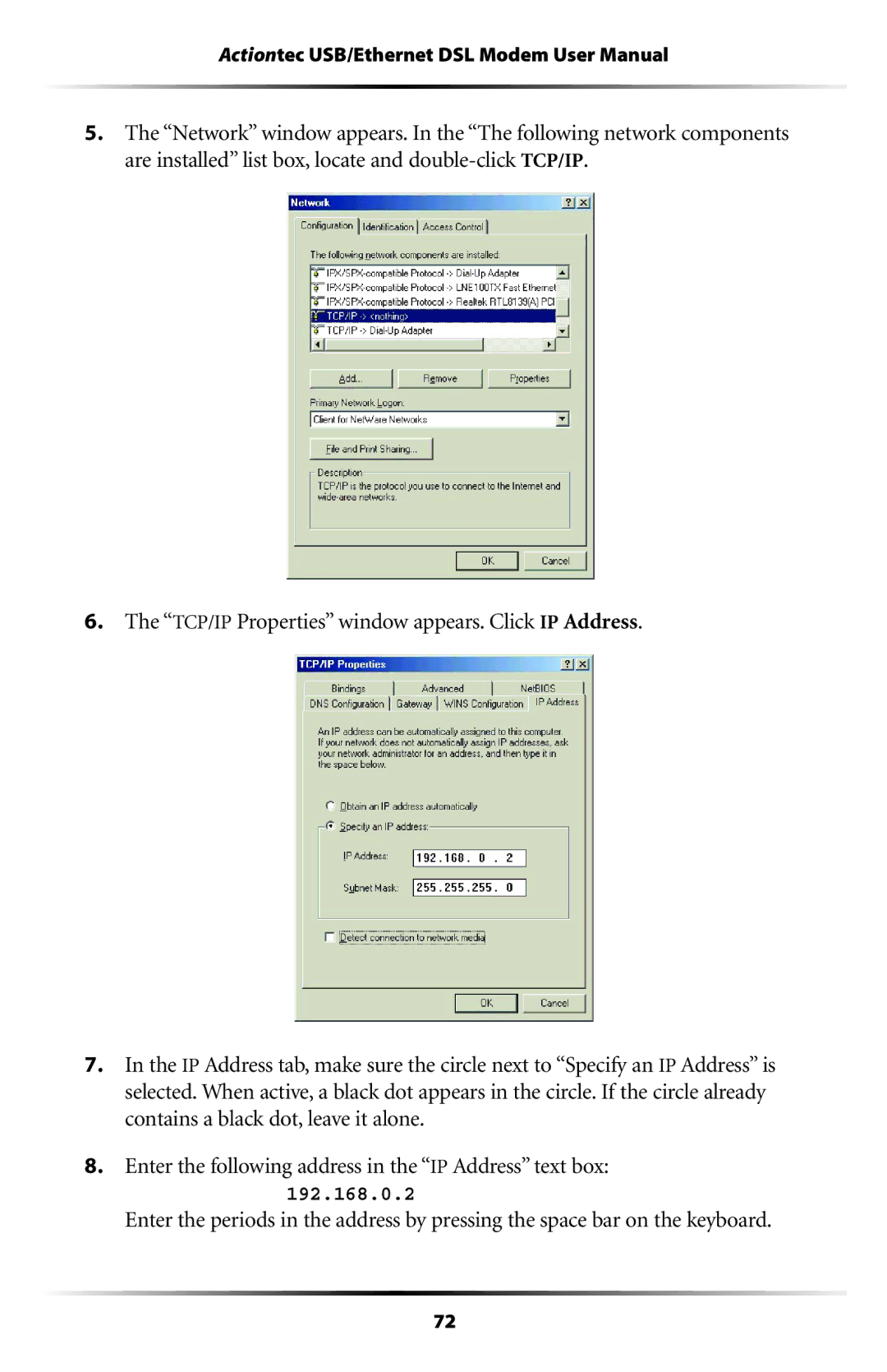 Actiontec electronic GT701 user manual 192.168.0.2 