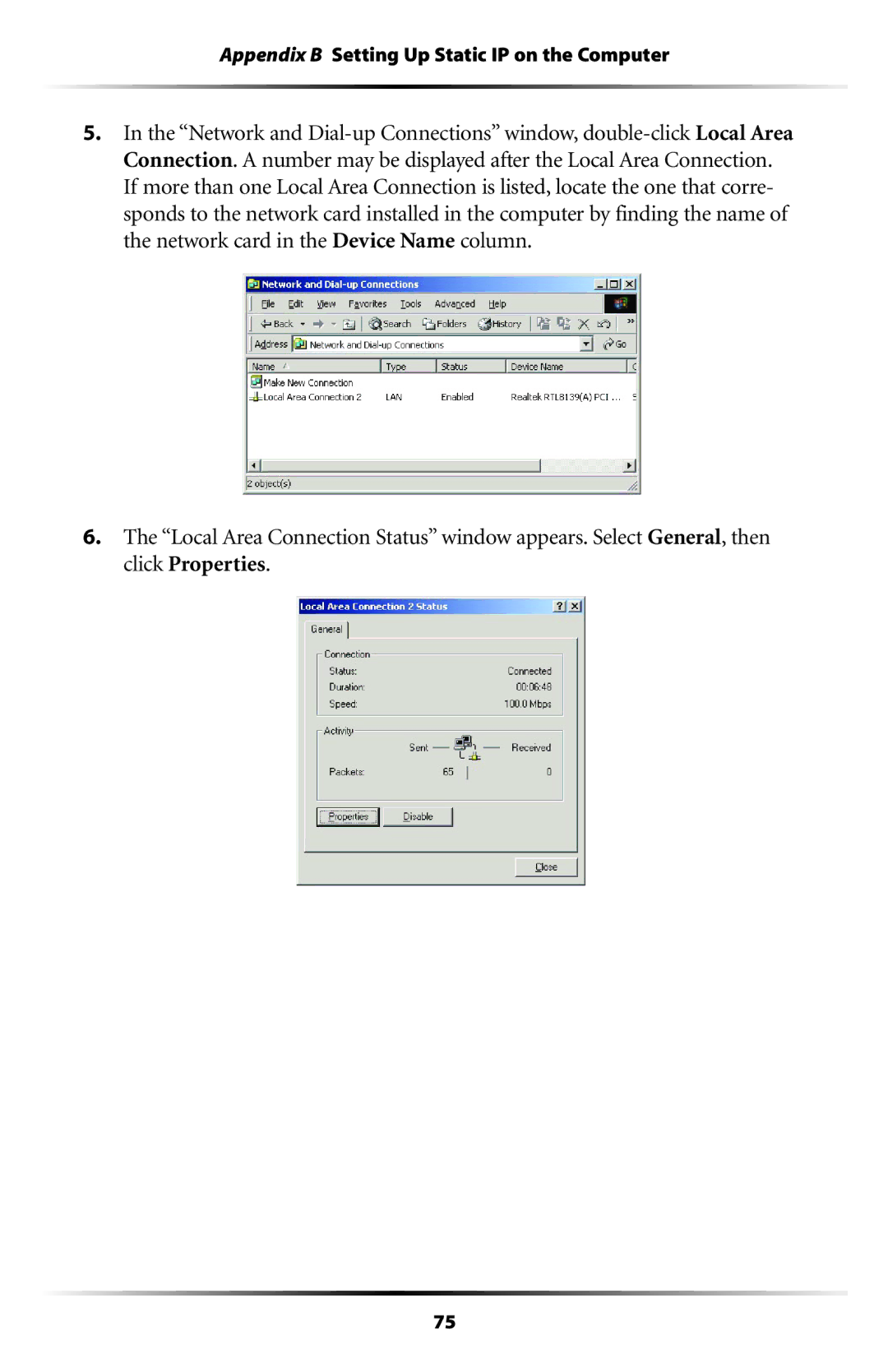 Actiontec electronic GT701 user manual Appendix B Setting Up Static IP on the Computer 