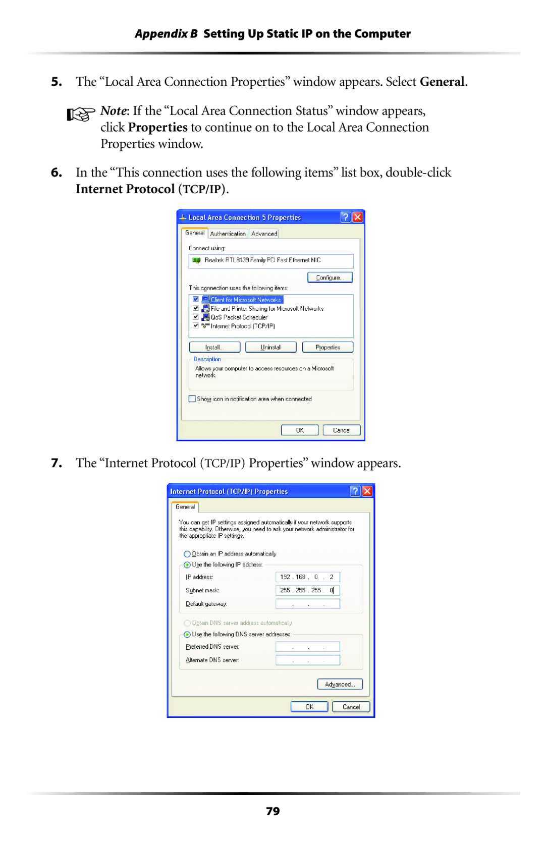 Actiontec electronic GT701 user manual Appendix B Setting Up Static IP on the Computer 