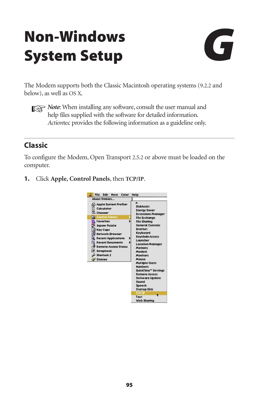 Actiontec electronic GT701 user manual Non-Windows G System Setup, Classic 