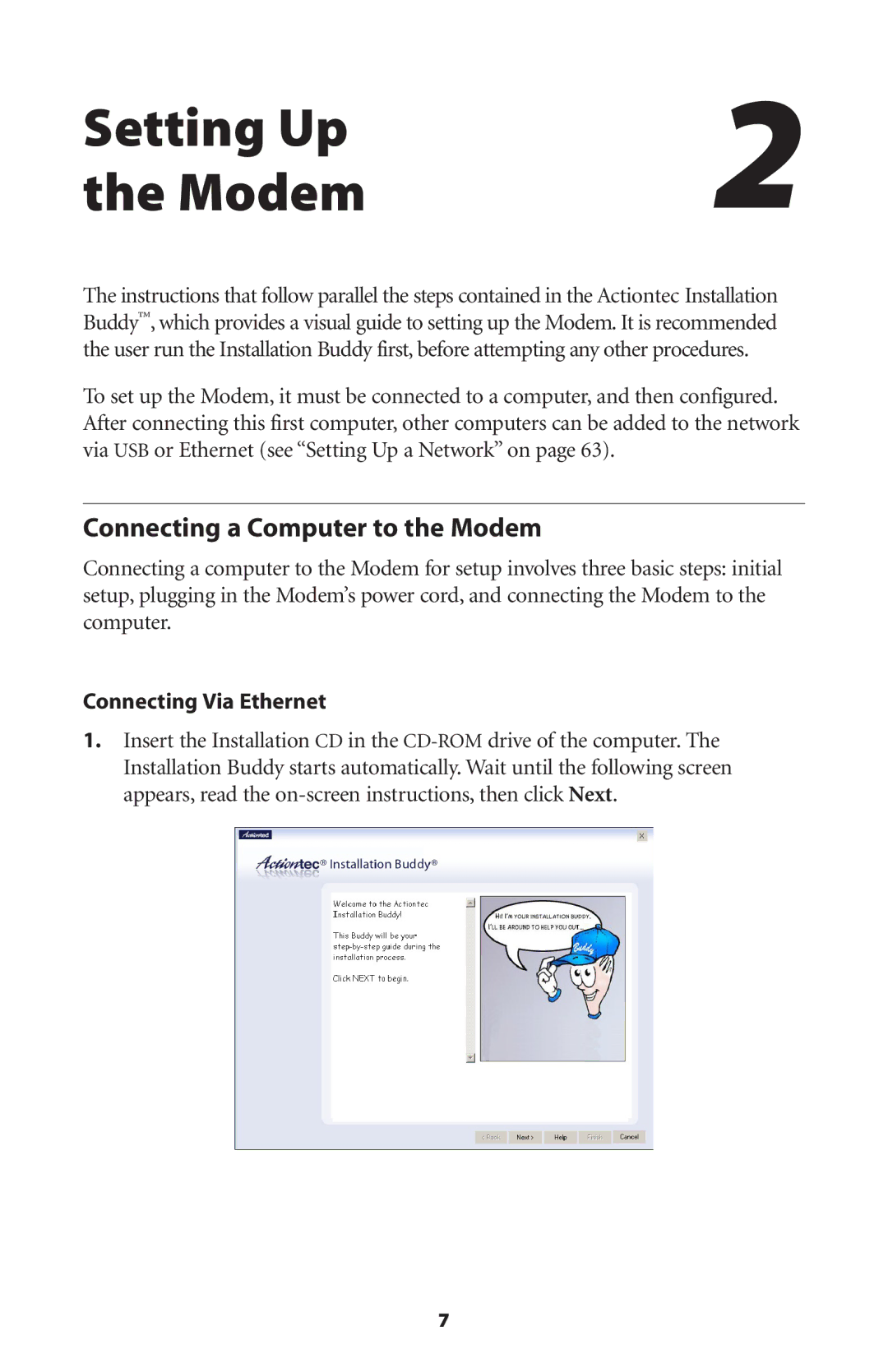 Actiontec electronic GT701A user manual Setting Up Modem, Connecting a Computer to the Modem 