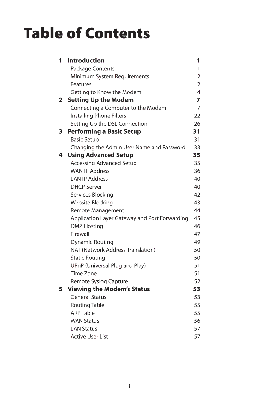 Actiontec electronic GT701A user manual Table of Contents 