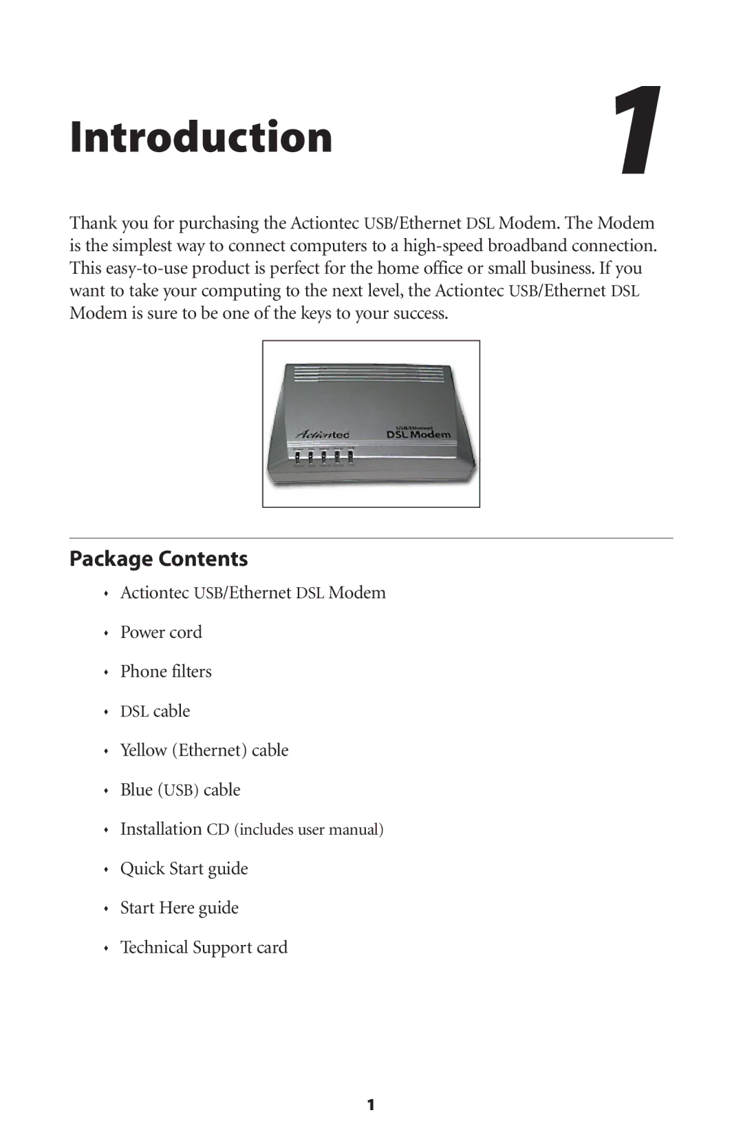 Actiontec electronic GT701A user manual Introduction1, Package Contents 