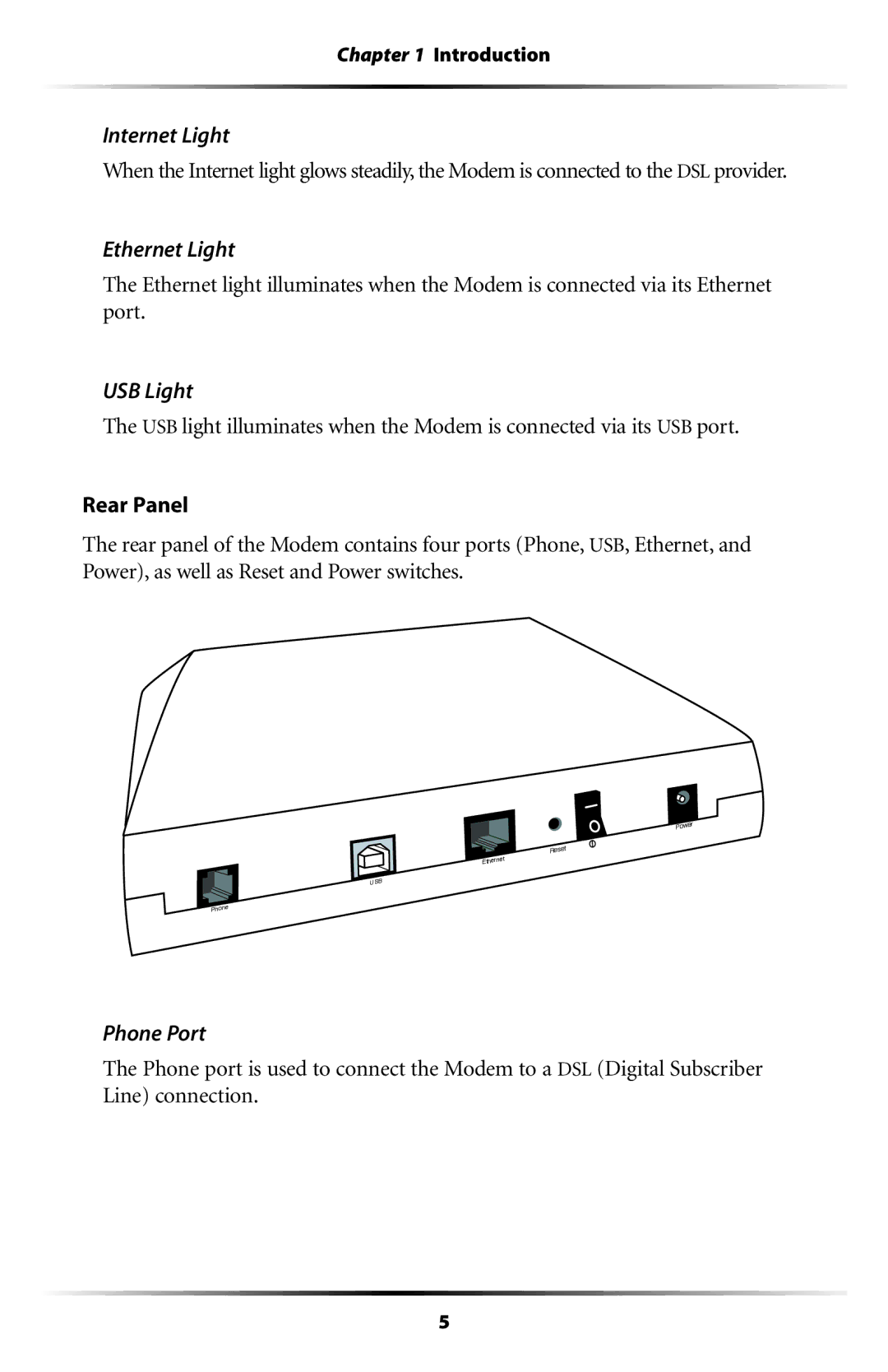 Actiontec electronic GT701A user manual Internet Light, Ethernet Light, USB Light, Phone Port 