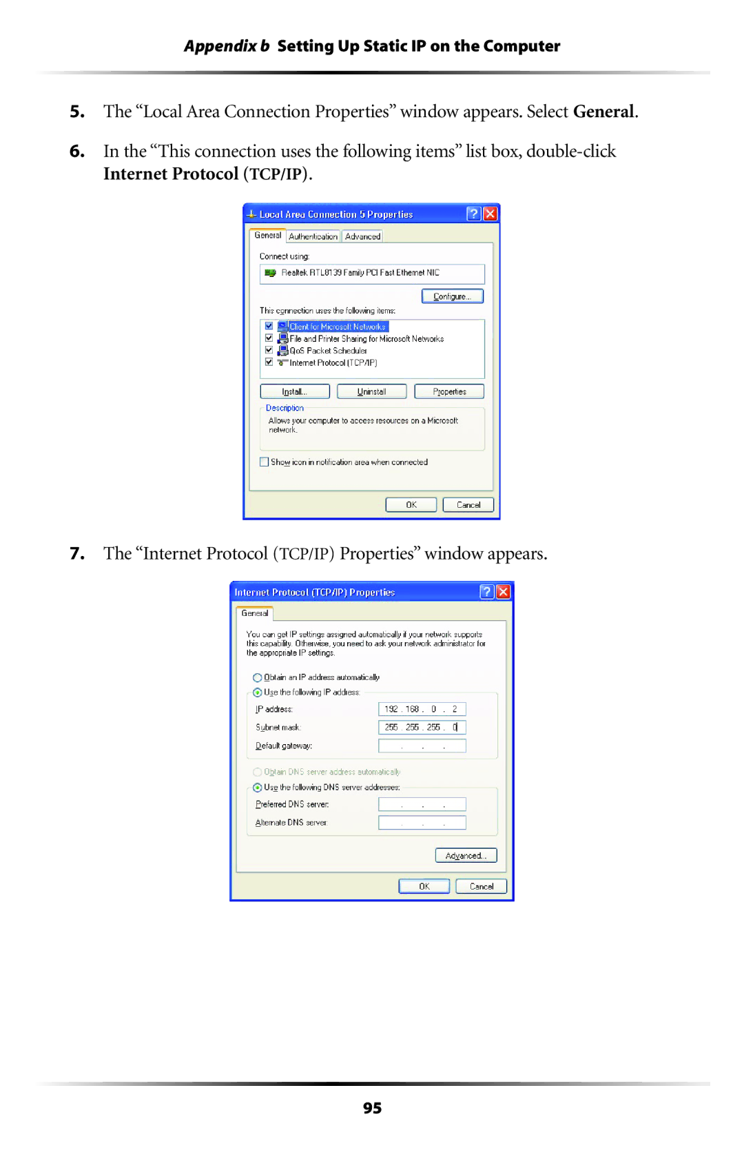 Actiontec electronic GT701A user manual Appendix b Setting Up Static IP on the Computer 