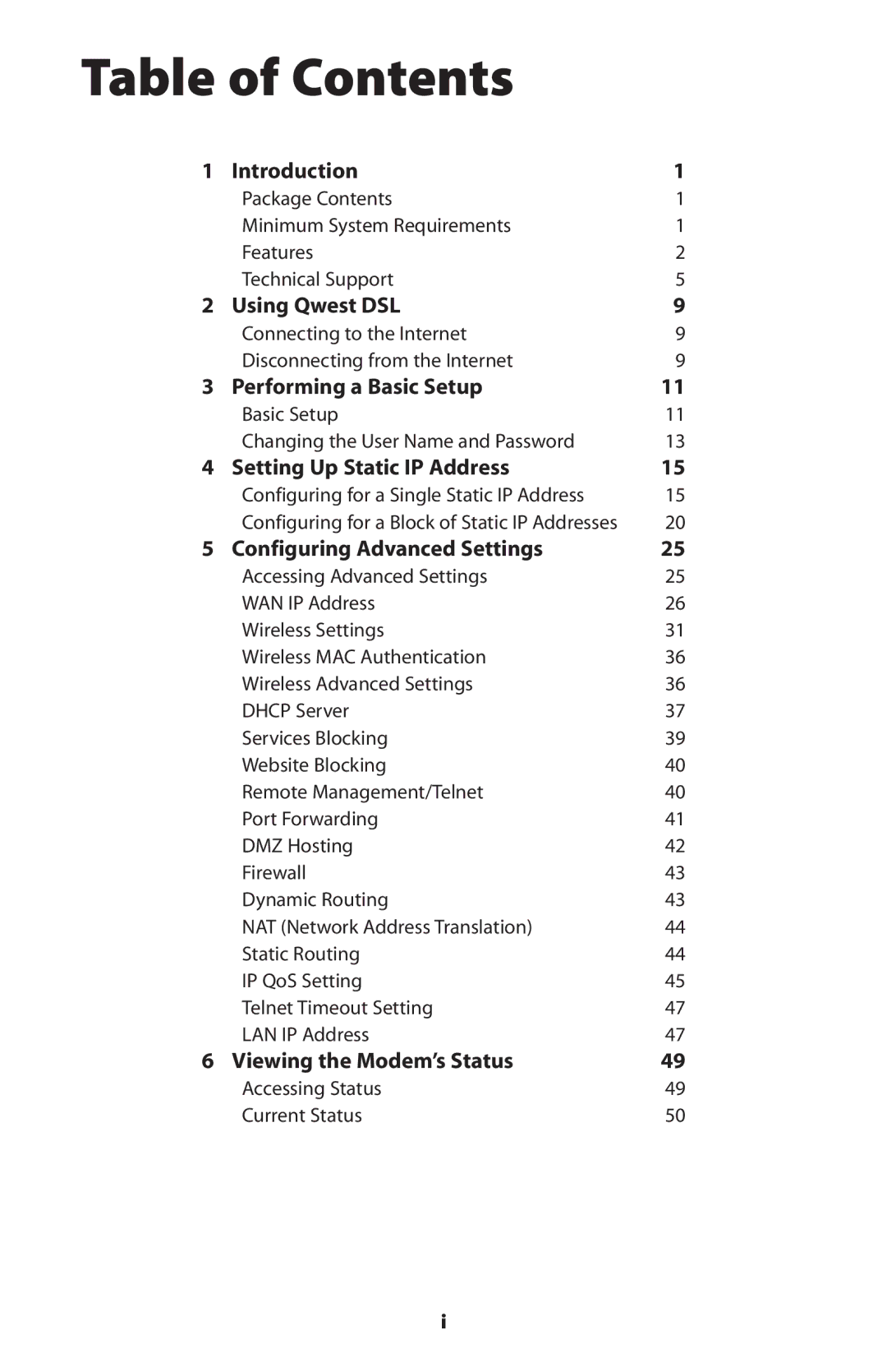 Actiontec electronic GT701WG-QW04 user manual Table of Contents 