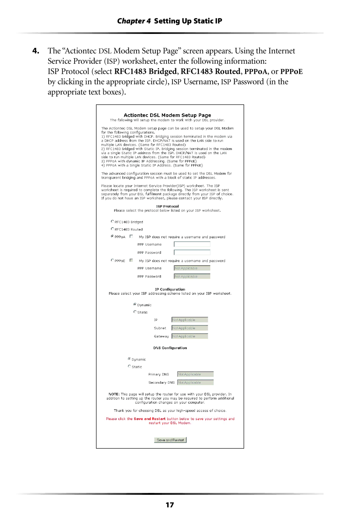 Actiontec electronic GT701WG-QW04 user manual Setting Up Static IP 