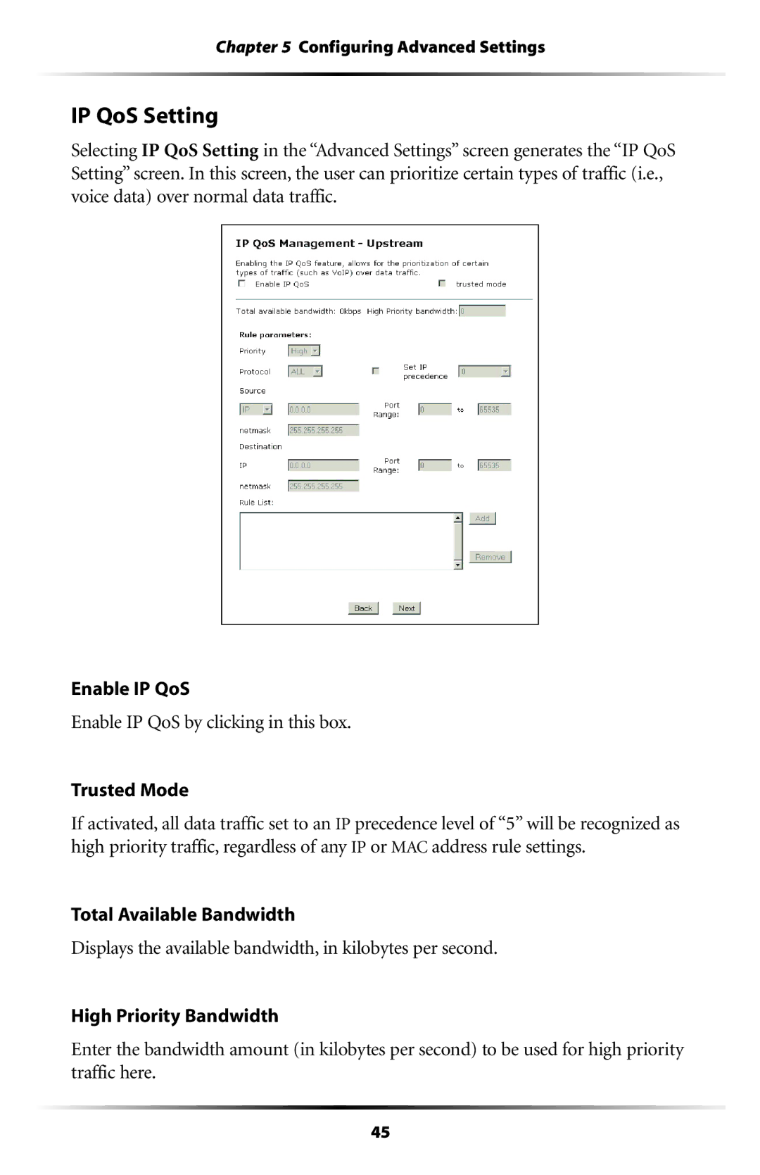 Actiontec electronic GT701WG-QW04 user manual IP QoS Setting 