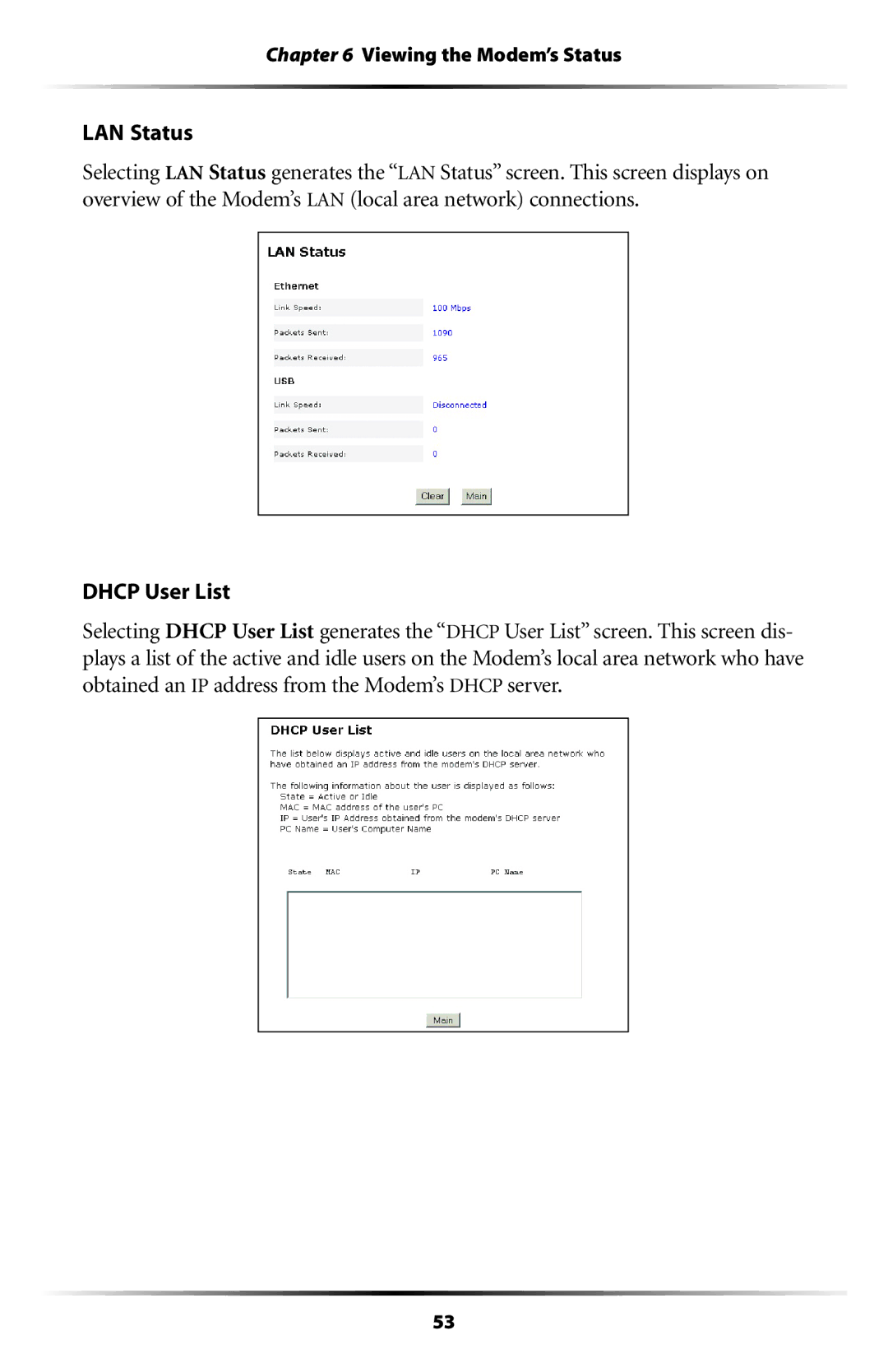 Actiontec electronic GT701WG-QW04 user manual LAN Status, Dhcp User List 