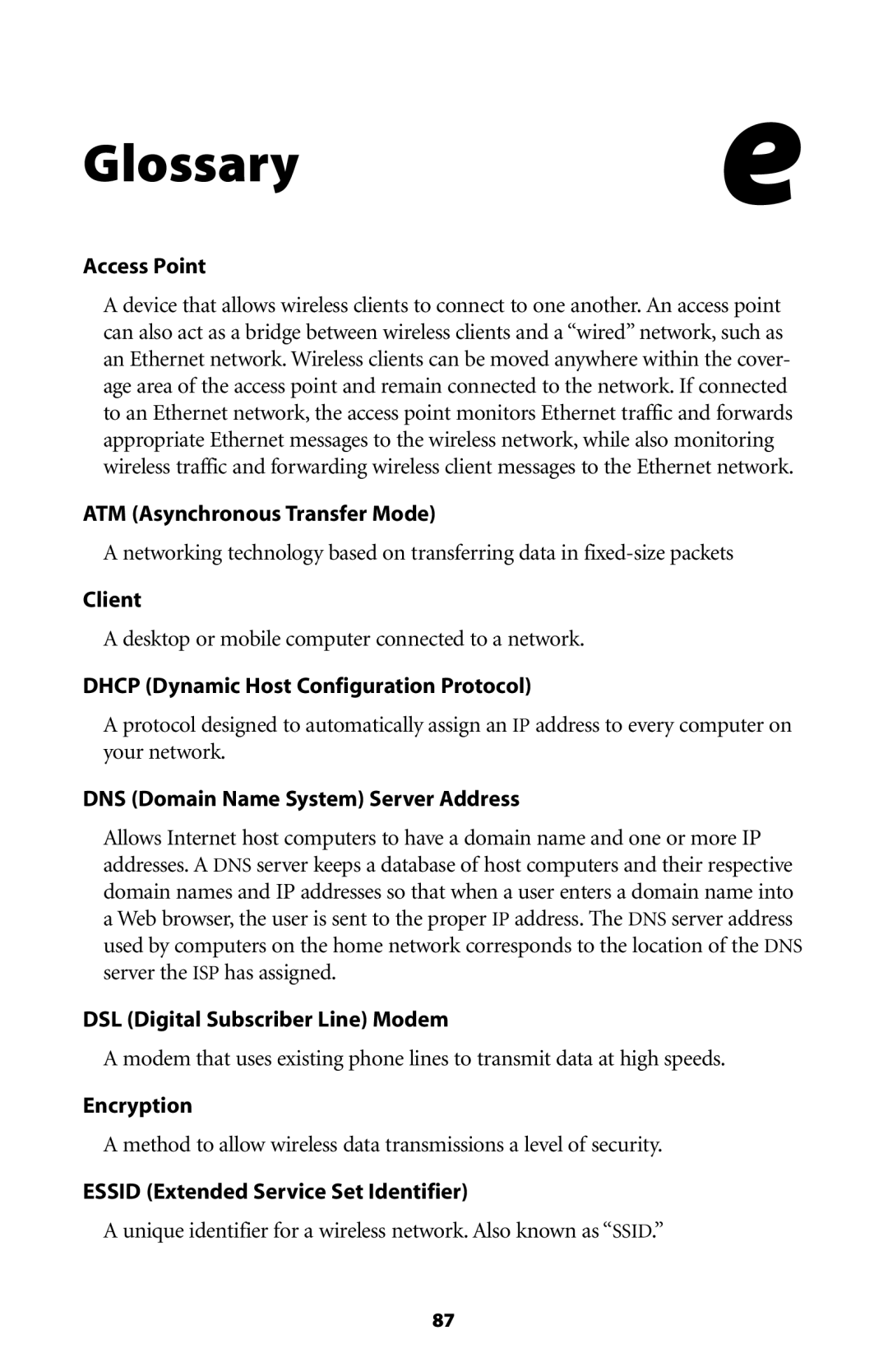 Actiontec electronic GT701WG-QW04 user manual Glossary, Access Point 