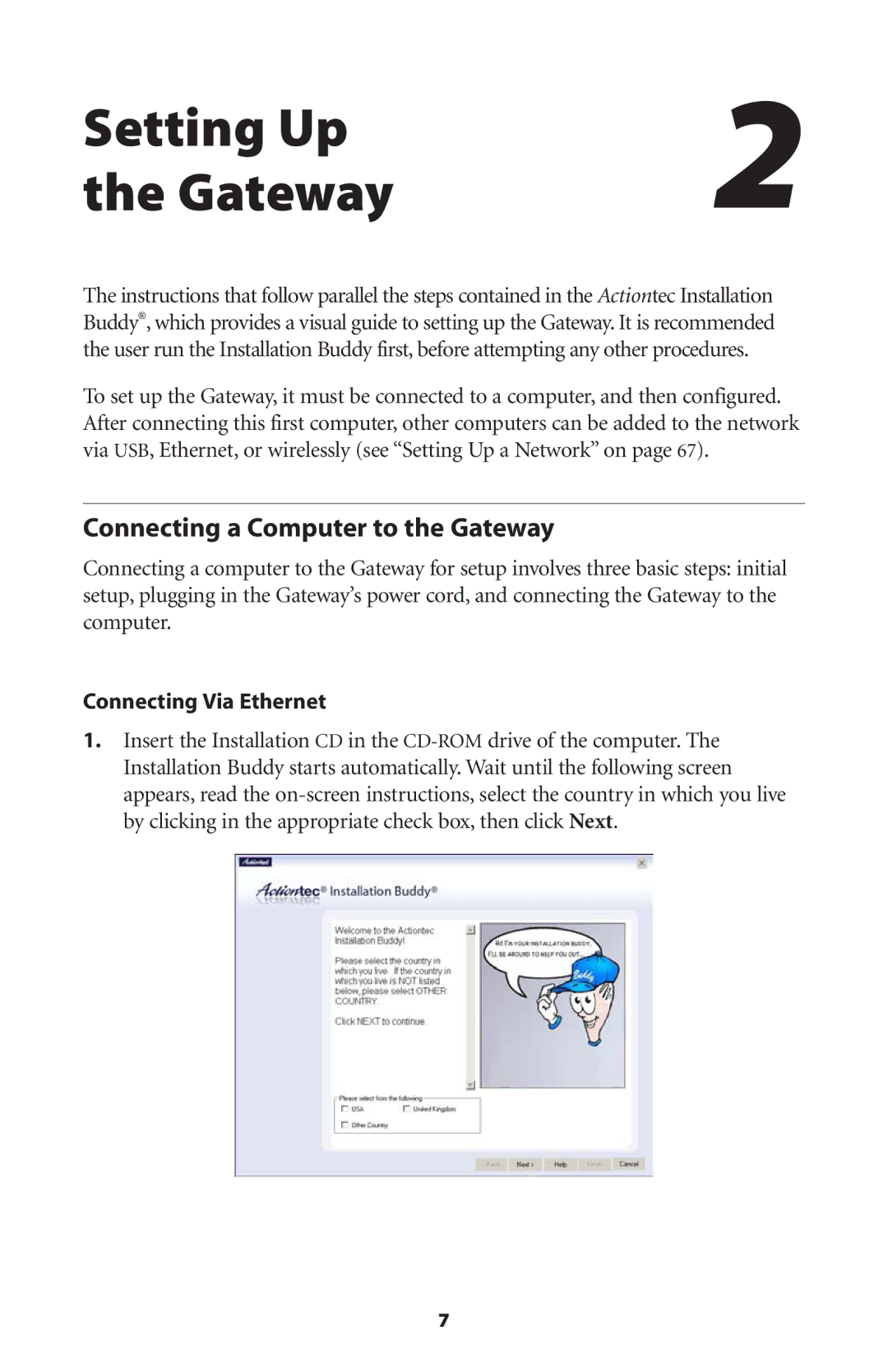 Actiontec electronic GT701WG user manual Setting Up Gateway, Connecting a Computer to the Gateway 