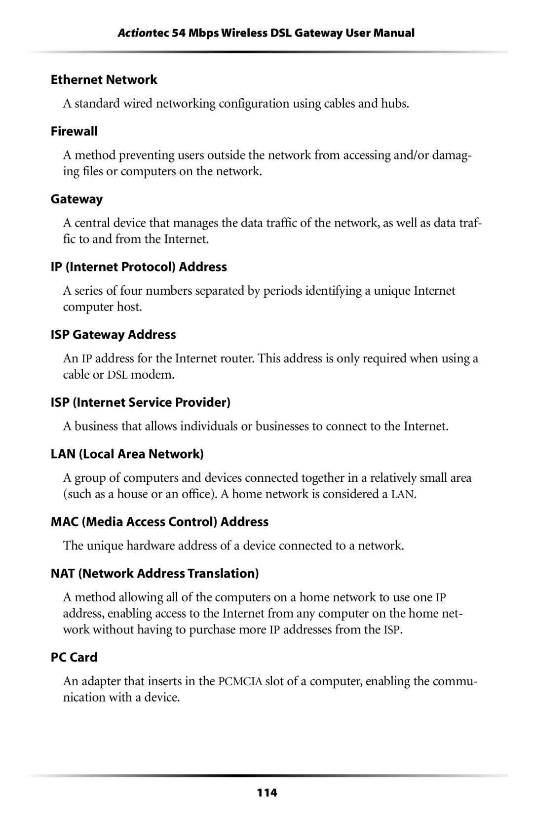 Actiontec electronic GT701WG user manual 114 