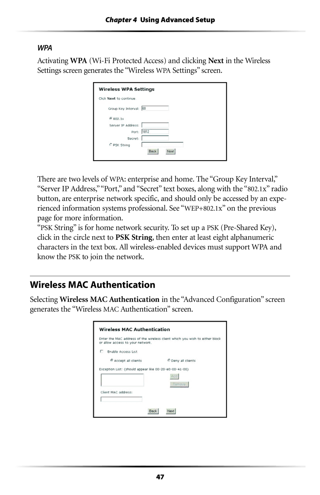 Actiontec electronic GT701WG user manual Wireless MAC Authentication, Wpa 