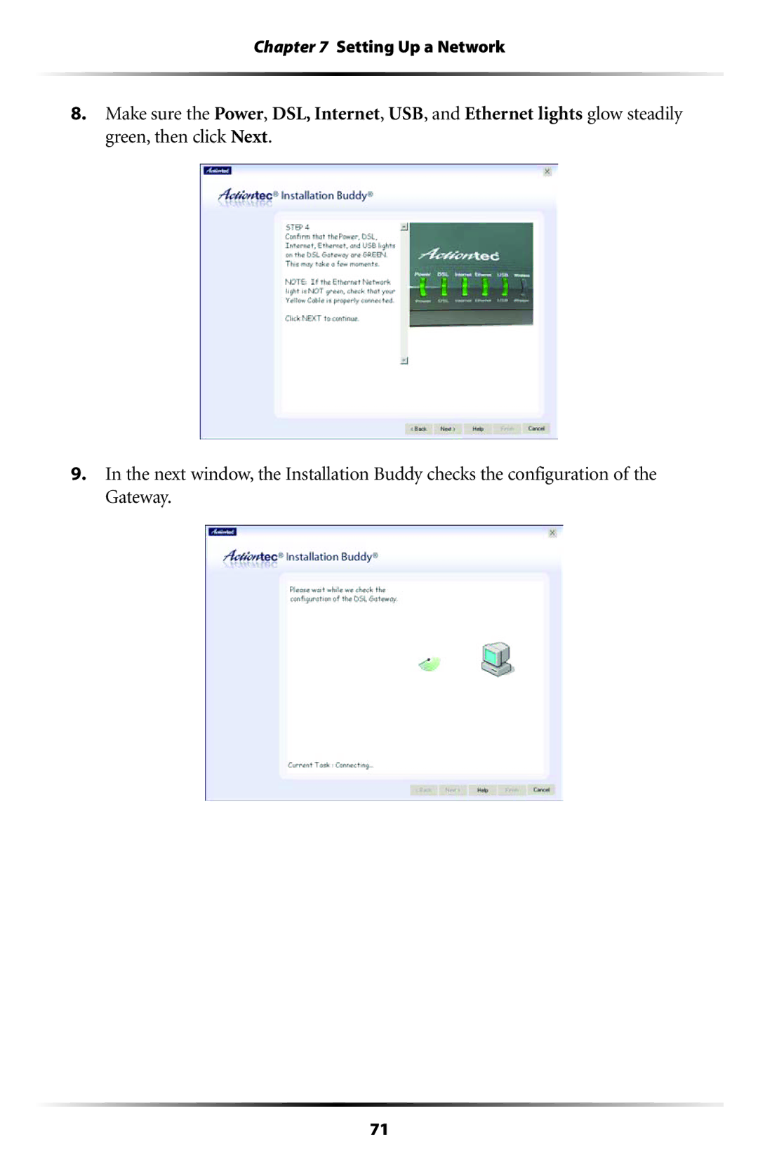 Actiontec electronic GT701WG user manual Setting Up a Network 