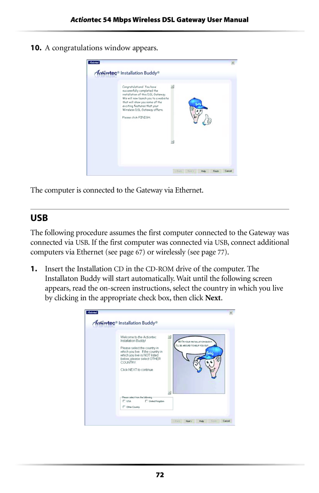 Actiontec electronic GT701WG user manual Usb 