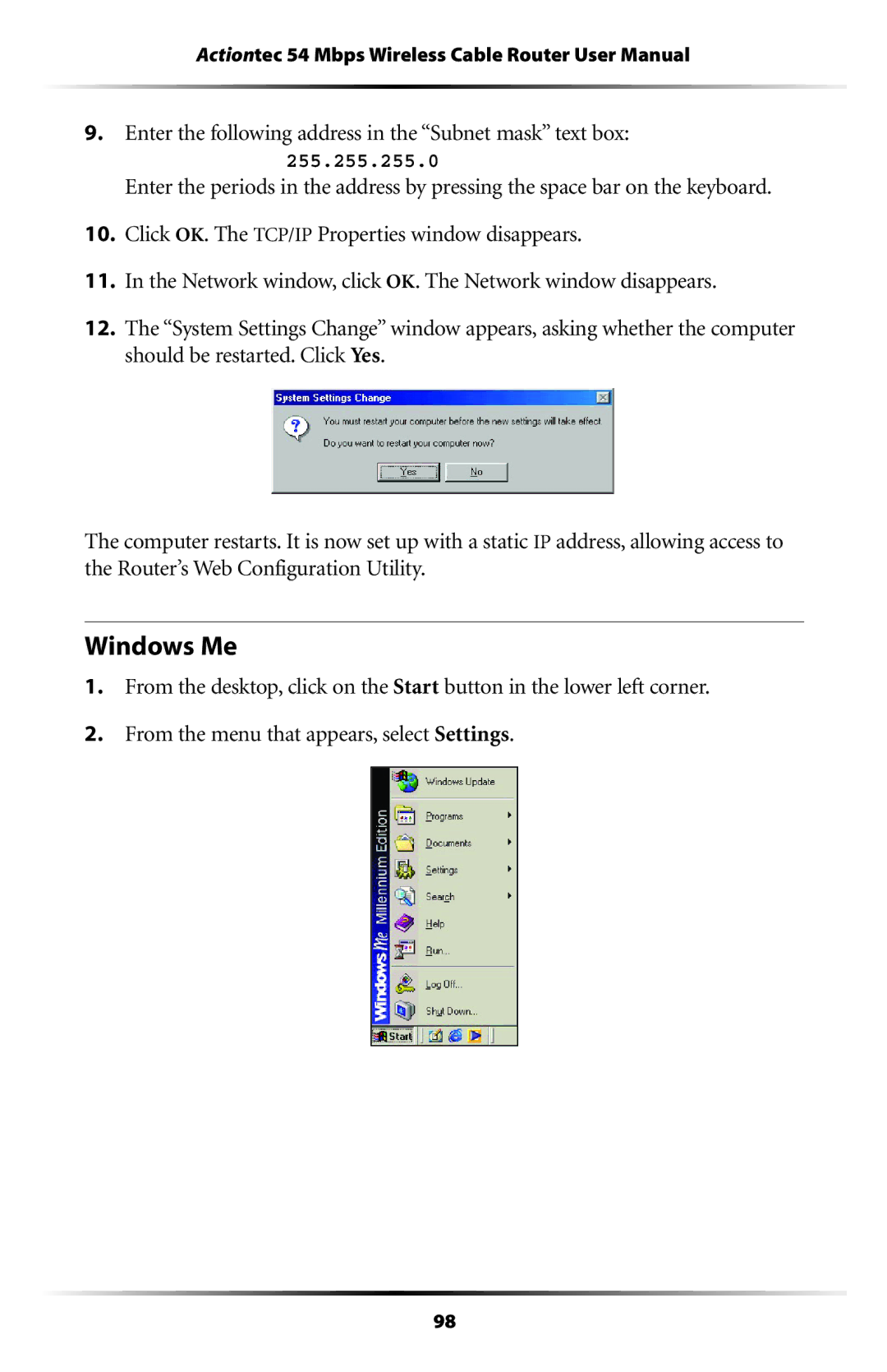 Actiontec electronic GT701WRU user manual Windows Me 