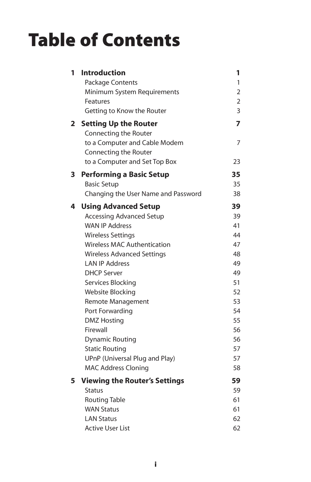 Actiontec electronic GT701WRU user manual Table of Contents 