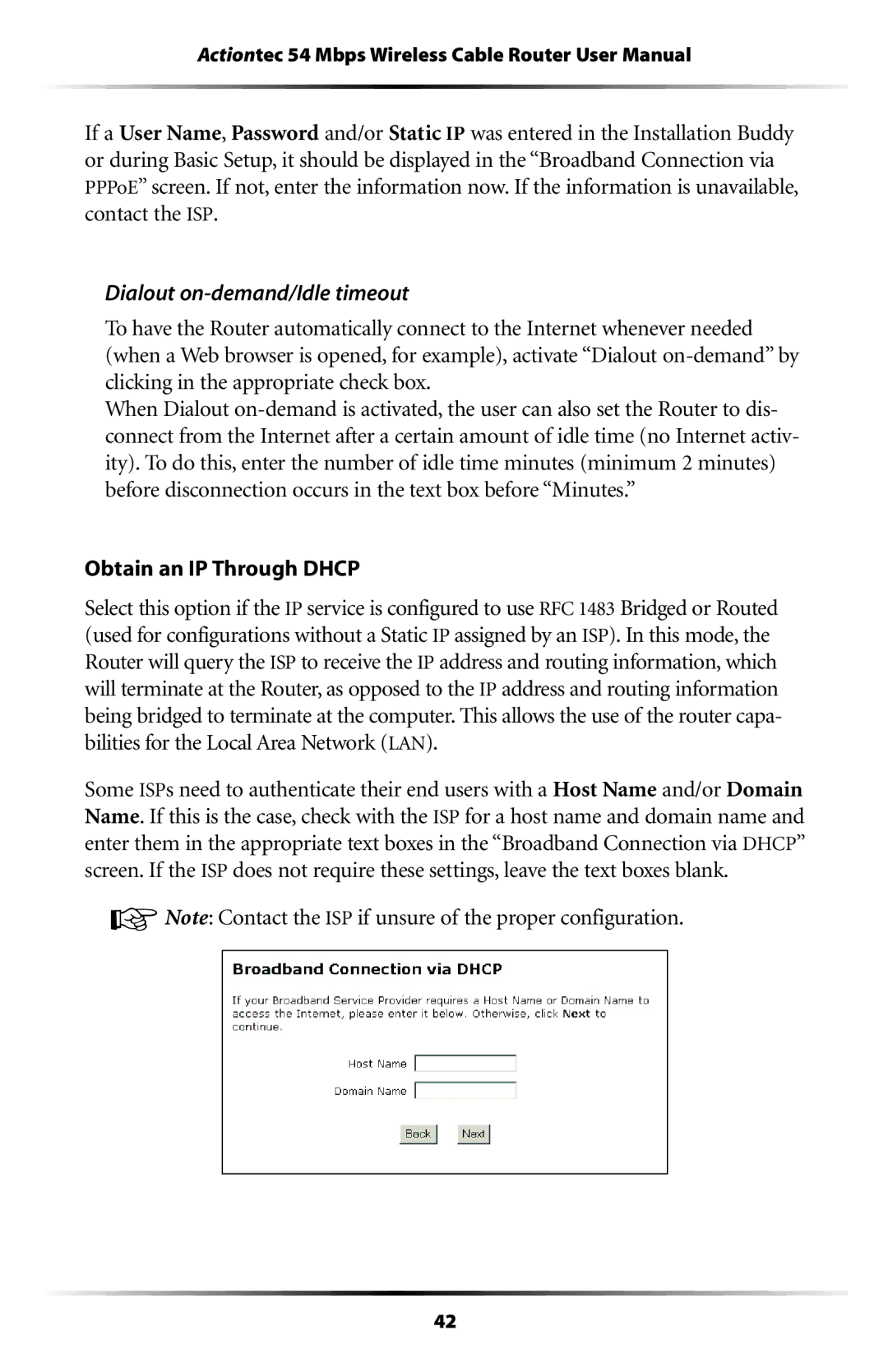 Actiontec electronic GT701WRU user manual Dialout on-demand/Idle timeout, Obtain an IP Through Dhcp 