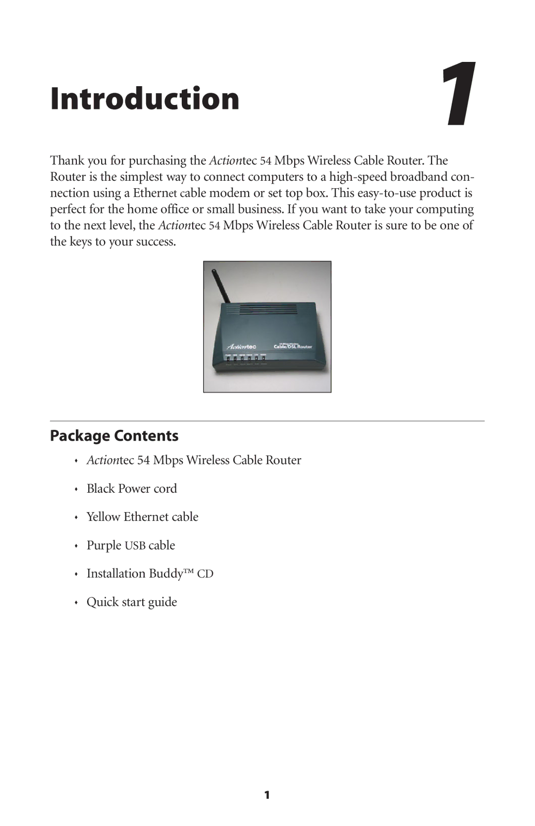 Actiontec electronic GT701WRU user manual Introduction1, Package Contents 