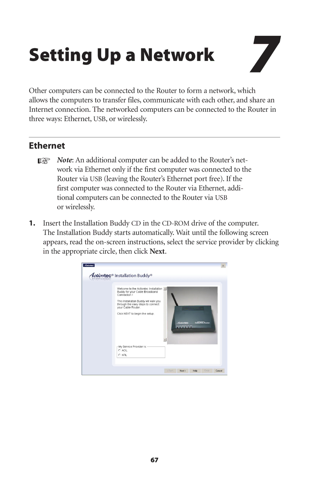 Actiontec electronic GT701WRU user manual Setting Up a Network, Ethernet 