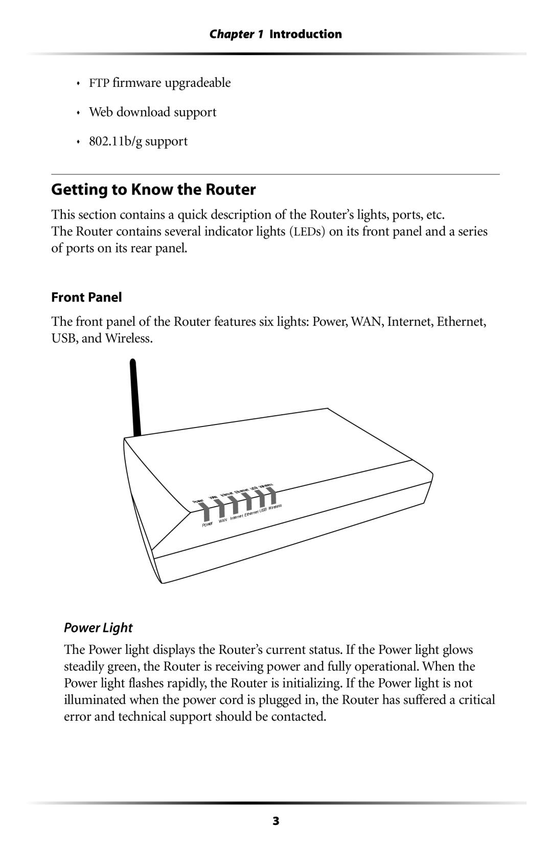 Actiontec electronic GT701WRU user manual Getting to Know the Router, Power Light 