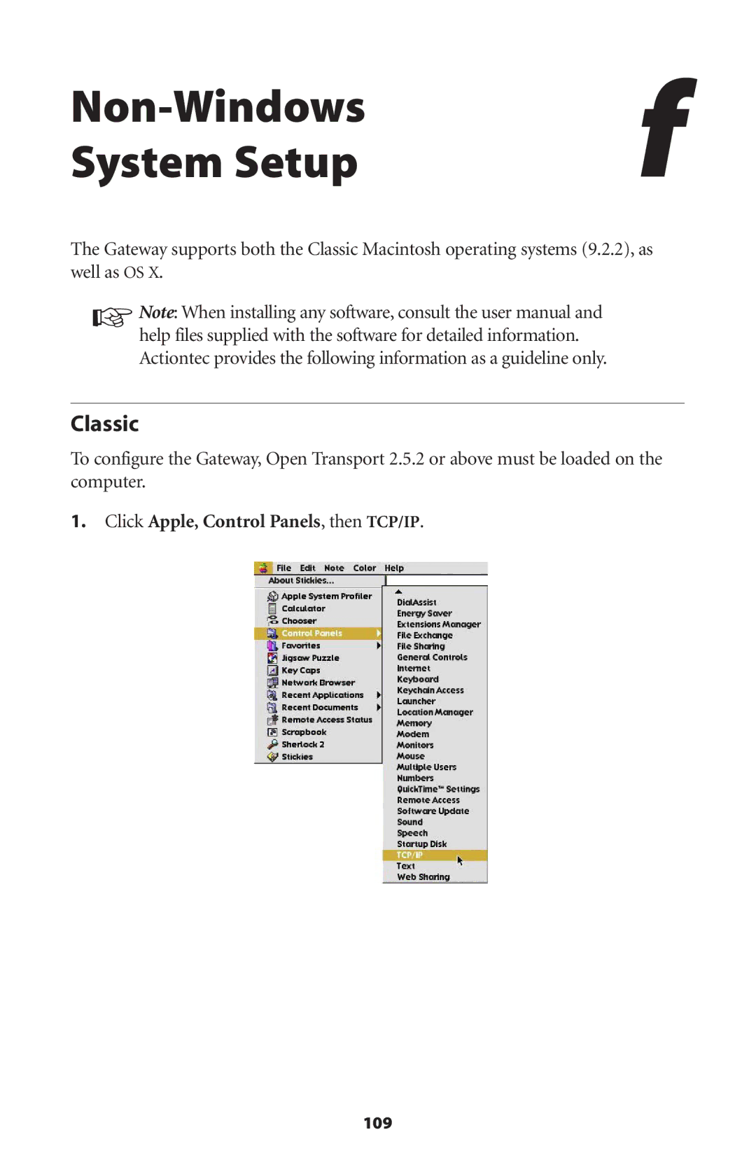 Actiontec electronic GT704 user manual Non-Windowsf System Setup, Classic 