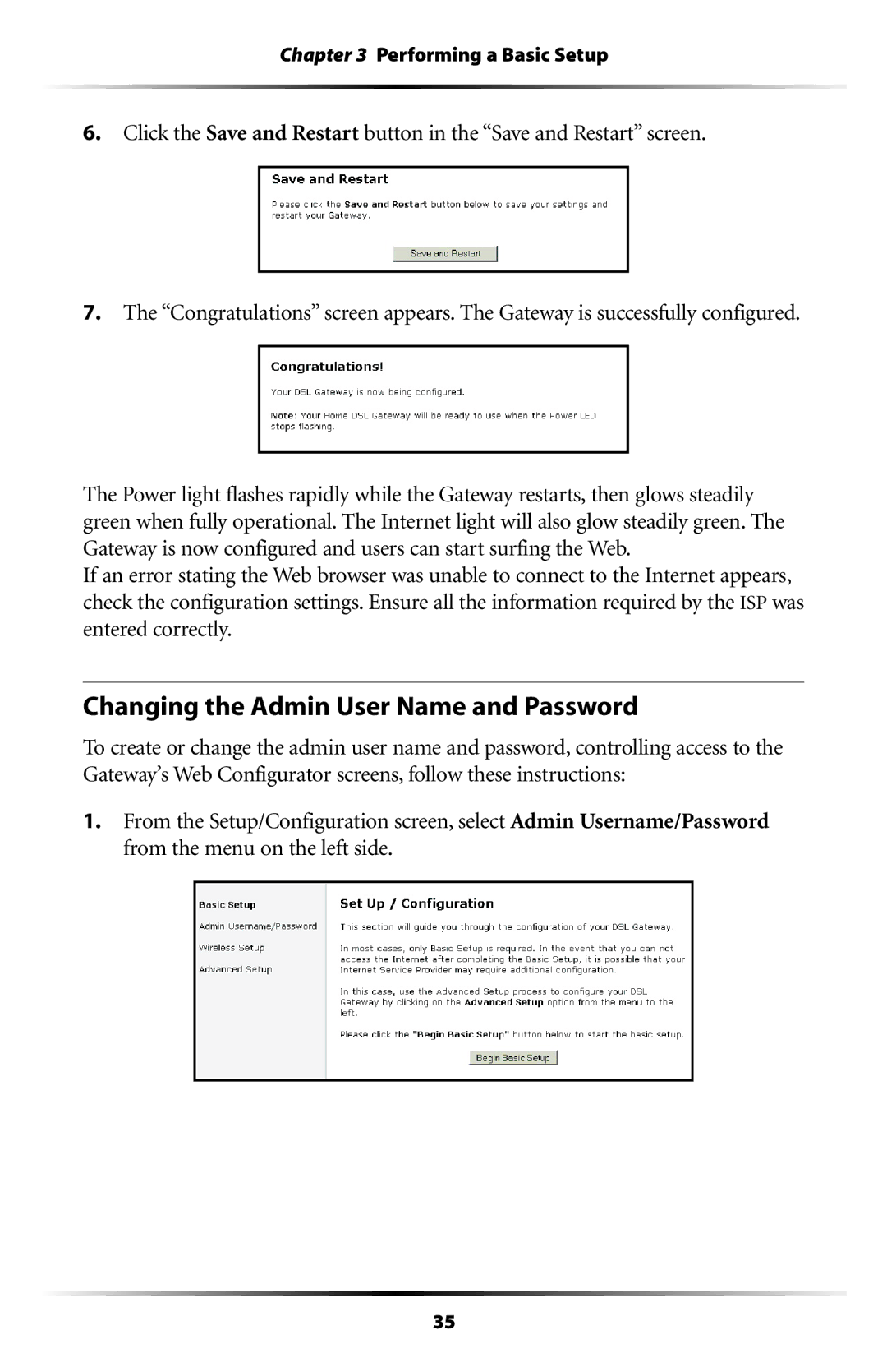 Actiontec electronic GT704 user manual Changing the Admin User Name and Password 