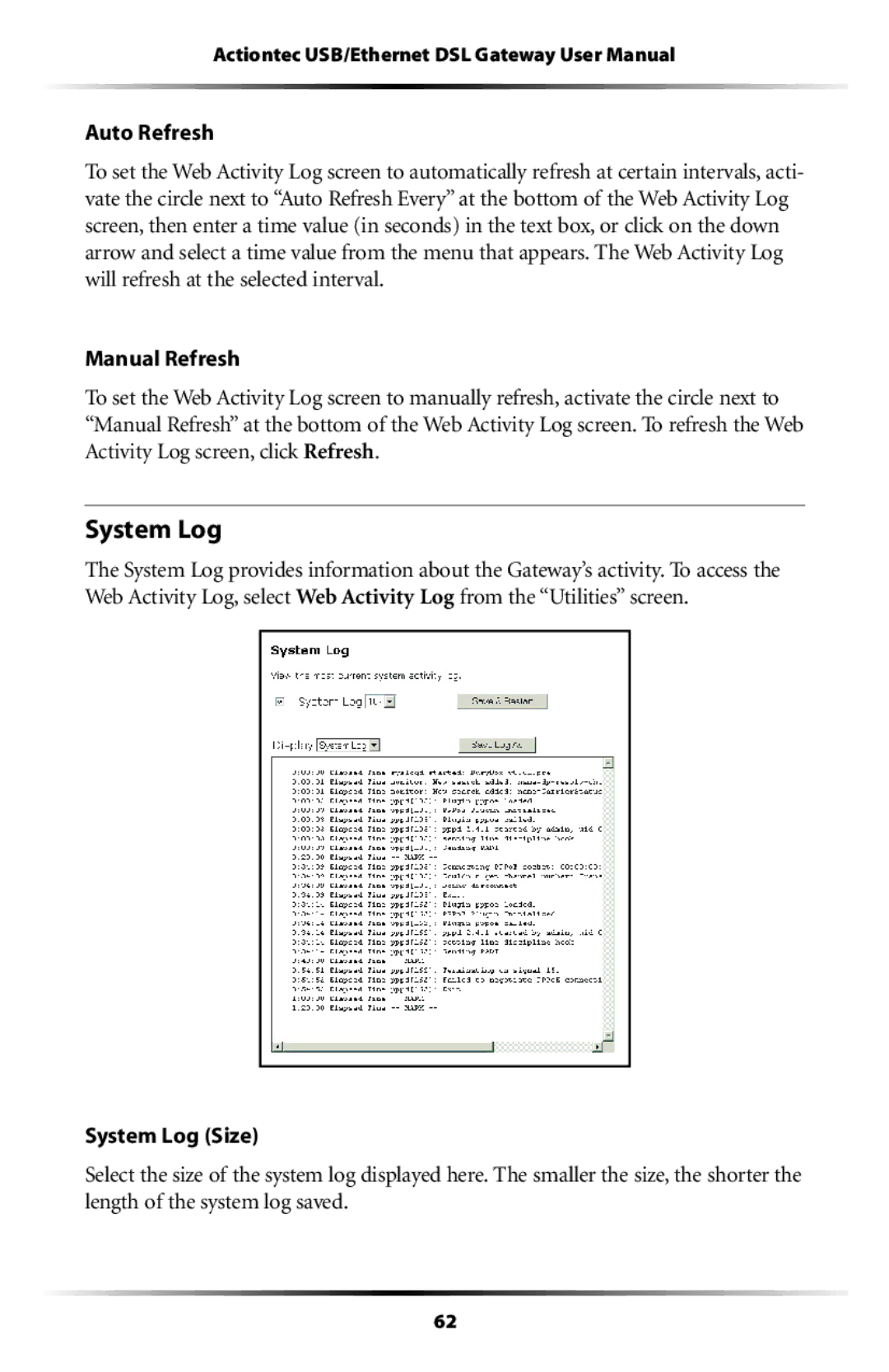 Actiontec electronic GT704 user manual System Log 