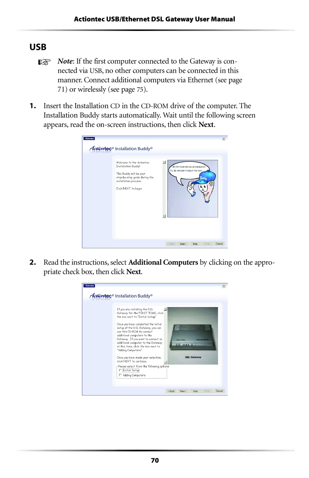 Actiontec electronic GT704 user manual Usb 