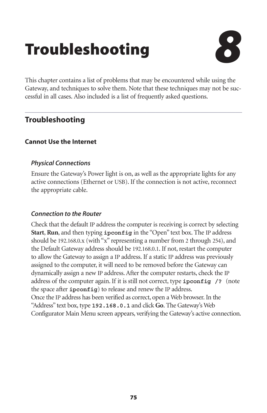 Actiontec electronic GT704 user manual Troubleshooting, Cannot Use the Internet 