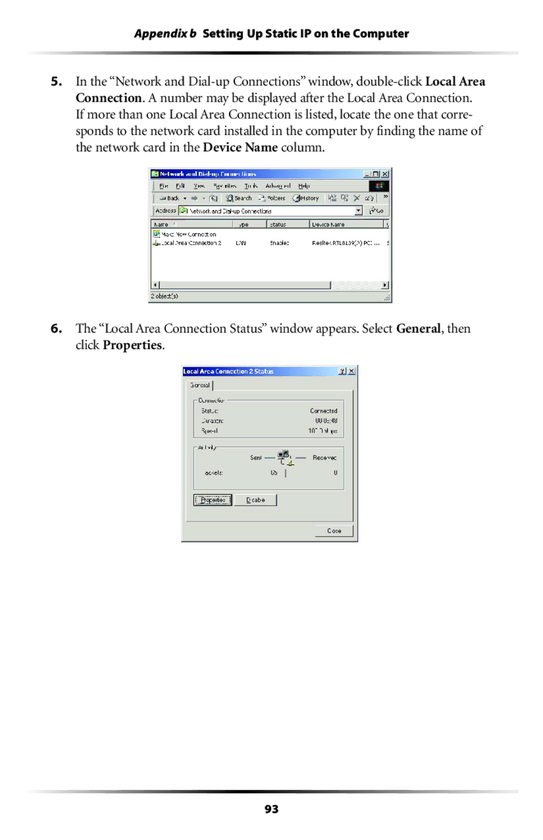 Actiontec electronic GT704 user manual Appendix b Setting Up Static IP on the Computer 