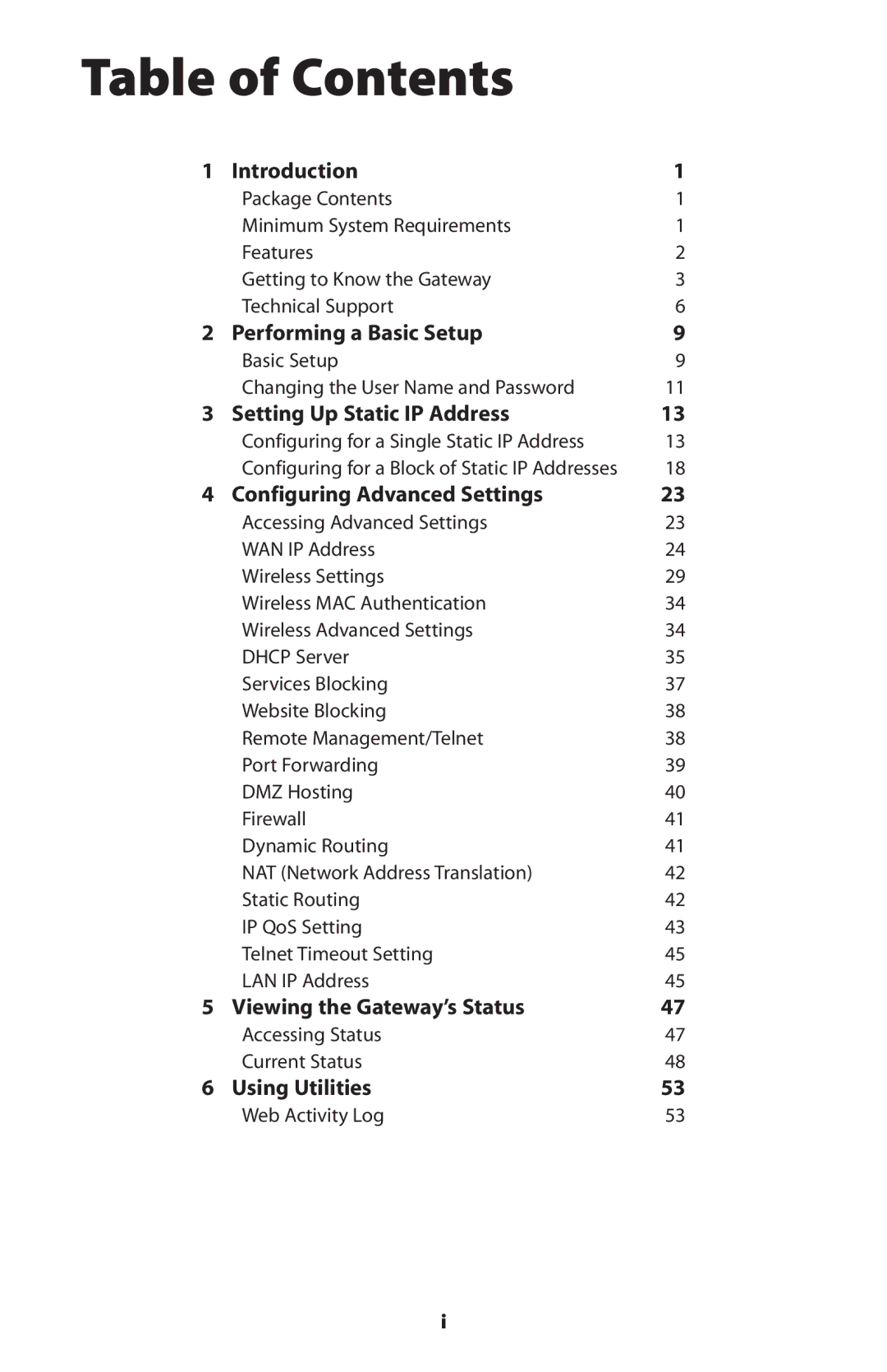 Actiontec electronic GT704WG-QW04 user manual Table of Contents 