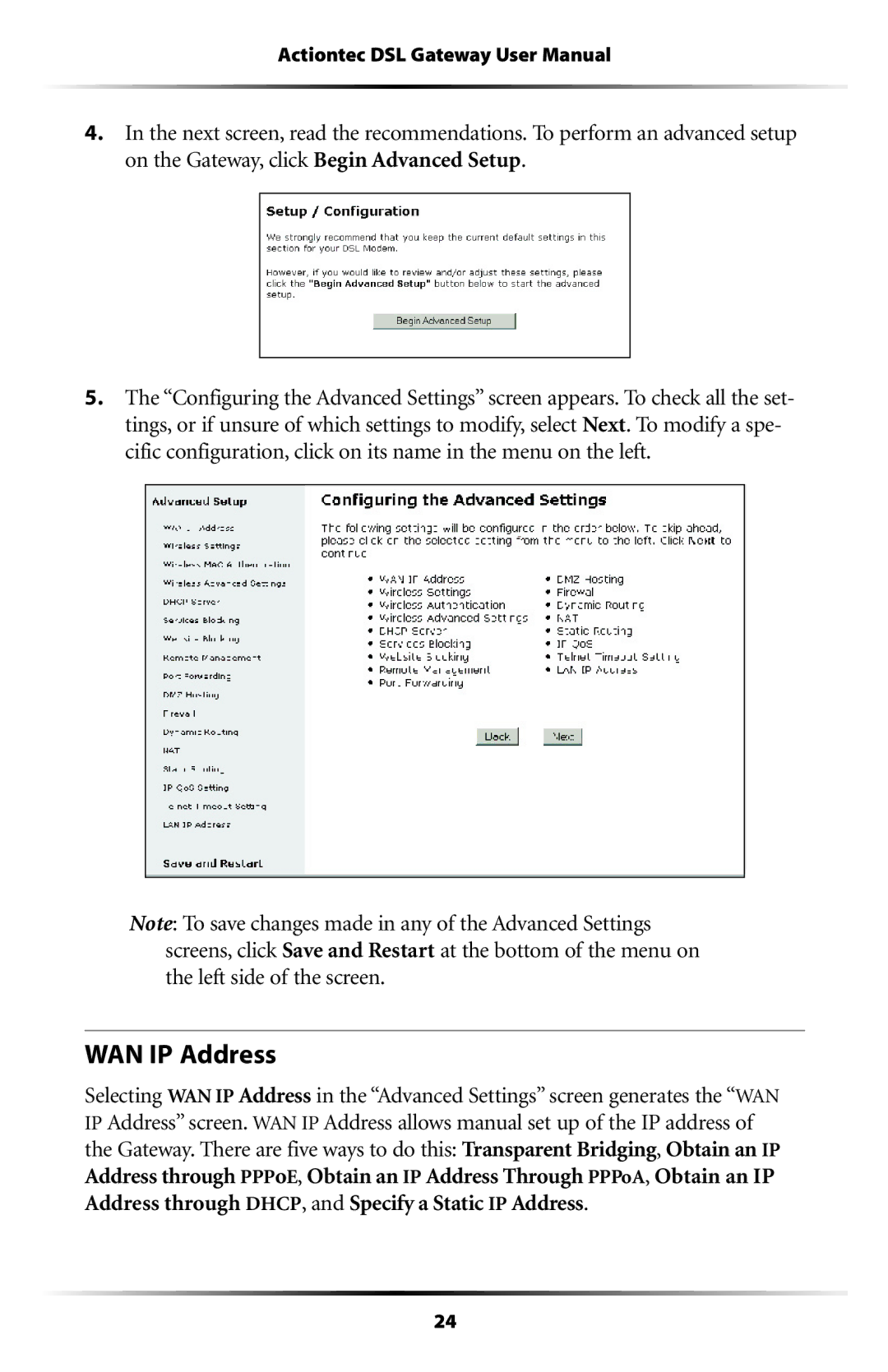 Actiontec electronic GT704WG-QW04 user manual WAN IP Address 