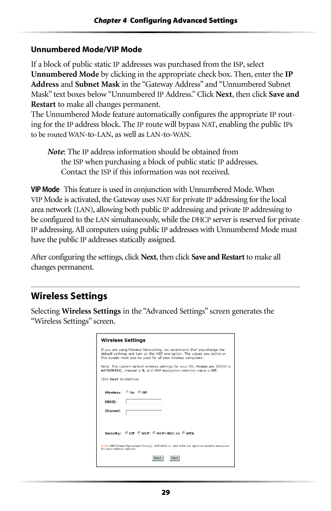 Actiontec electronic GT704WG-QW04 user manual Wireless Settings 