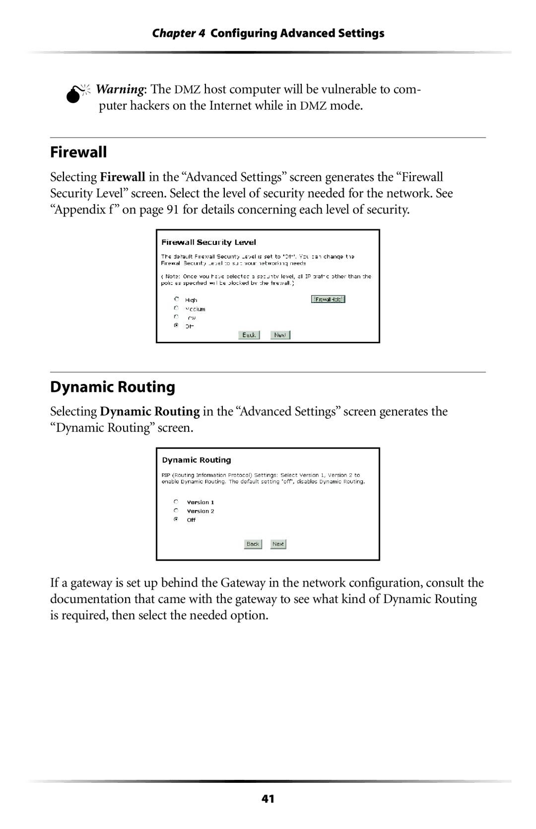 Actiontec electronic GT704WG-QW04 user manual Firewall, Dynamic Routing 