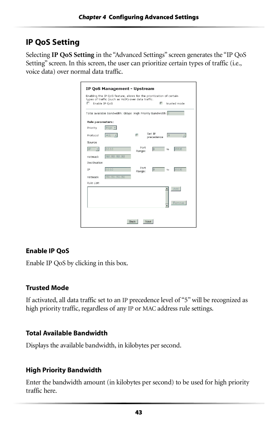 Actiontec electronic GT704WG-QW04 user manual IP QoS Setting 