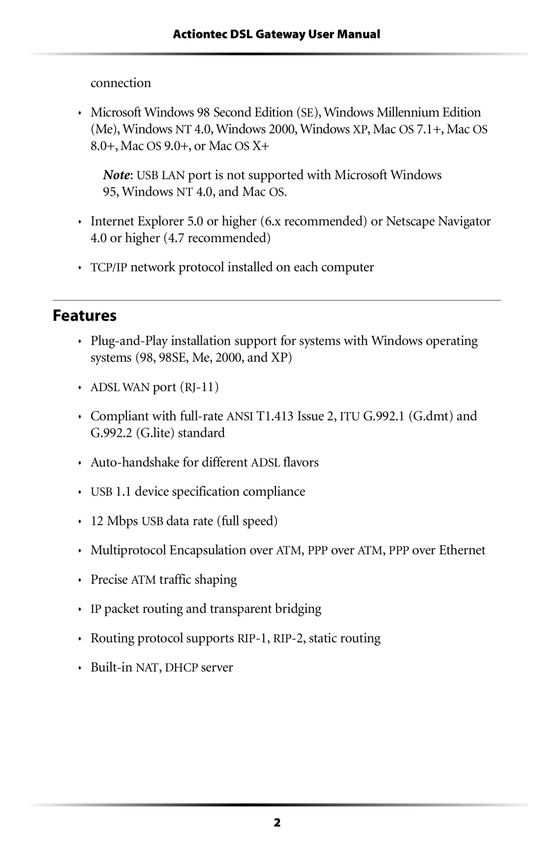 Actiontec electronic GT704WG-QW04 user manual Features 