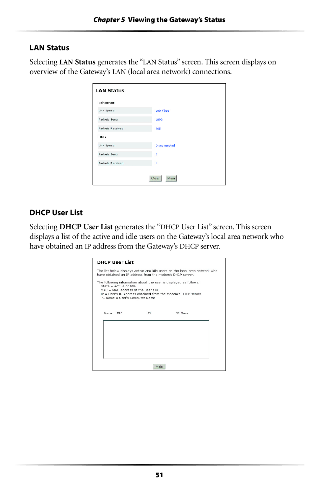 Actiontec electronic GT704WG-QW04 user manual LAN Status, Dhcp User List 