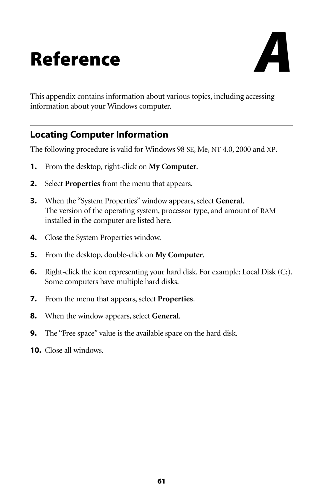 Actiontec electronic GT704WG-QW04 user manual Reference, Locating Computer Information 