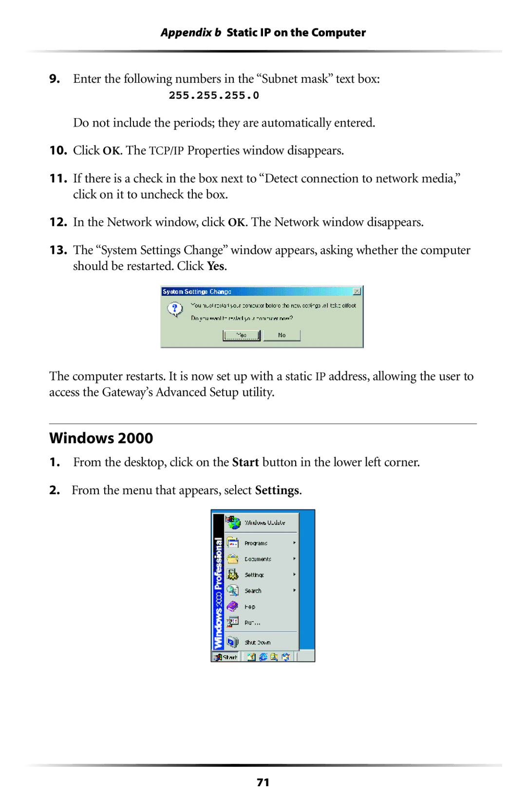 Actiontec electronic GT704WG-QW04 user manual Windows, Enter the following numbers in the Subnet mask text box 