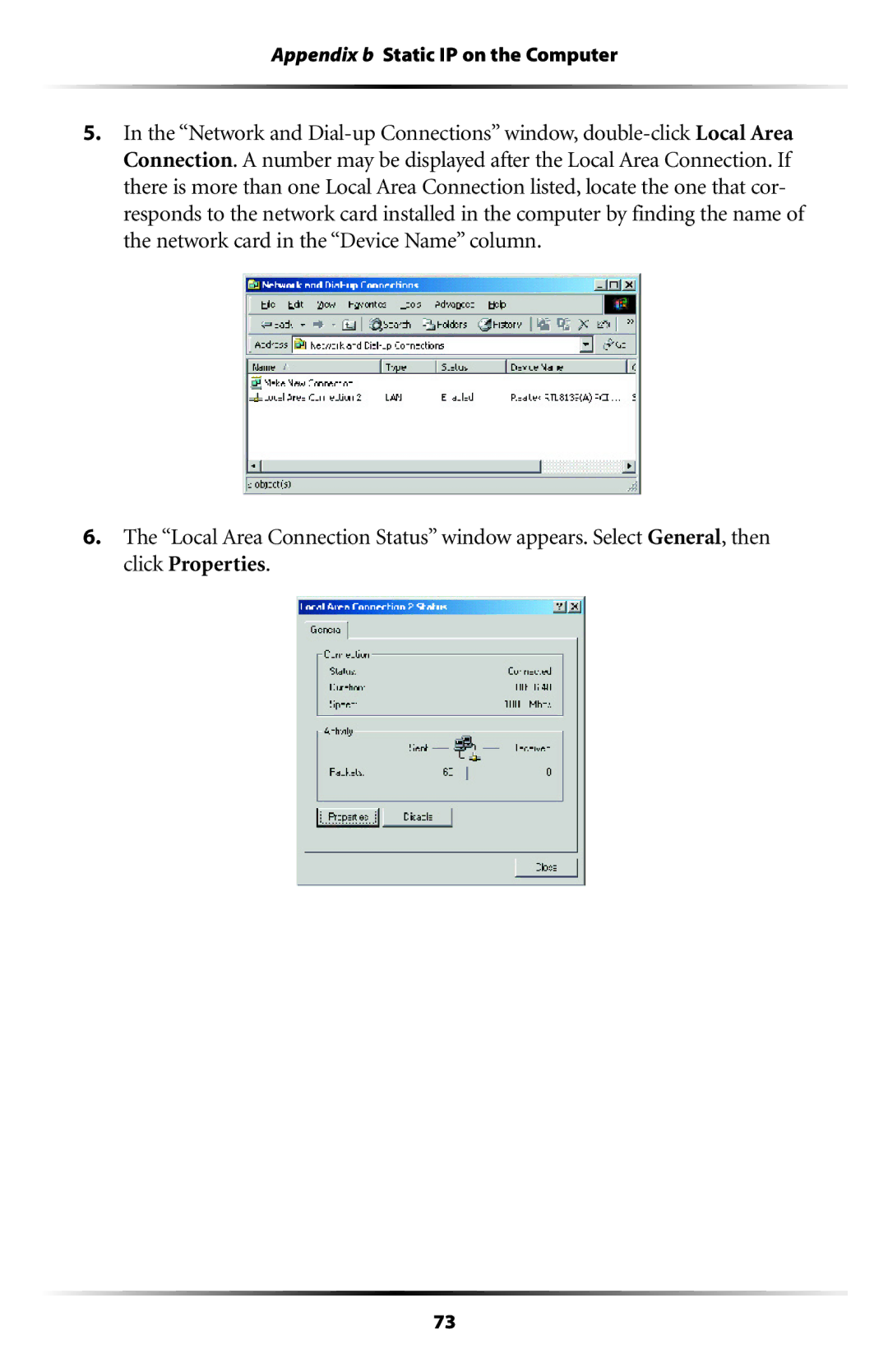 Actiontec electronic GT704WG-QW04 user manual Appendix b Static IP on the Computer 