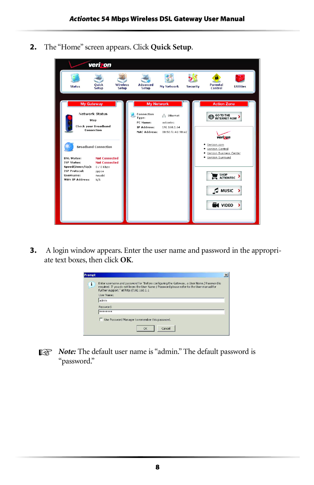 Actiontec electronic GT704WG user manual 