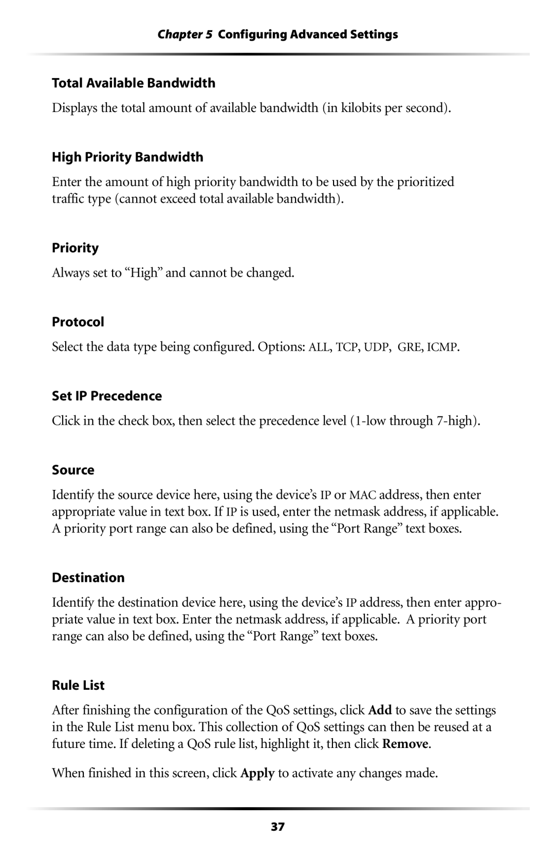 Actiontec electronic GT704WG user manual Destination, Rule List 