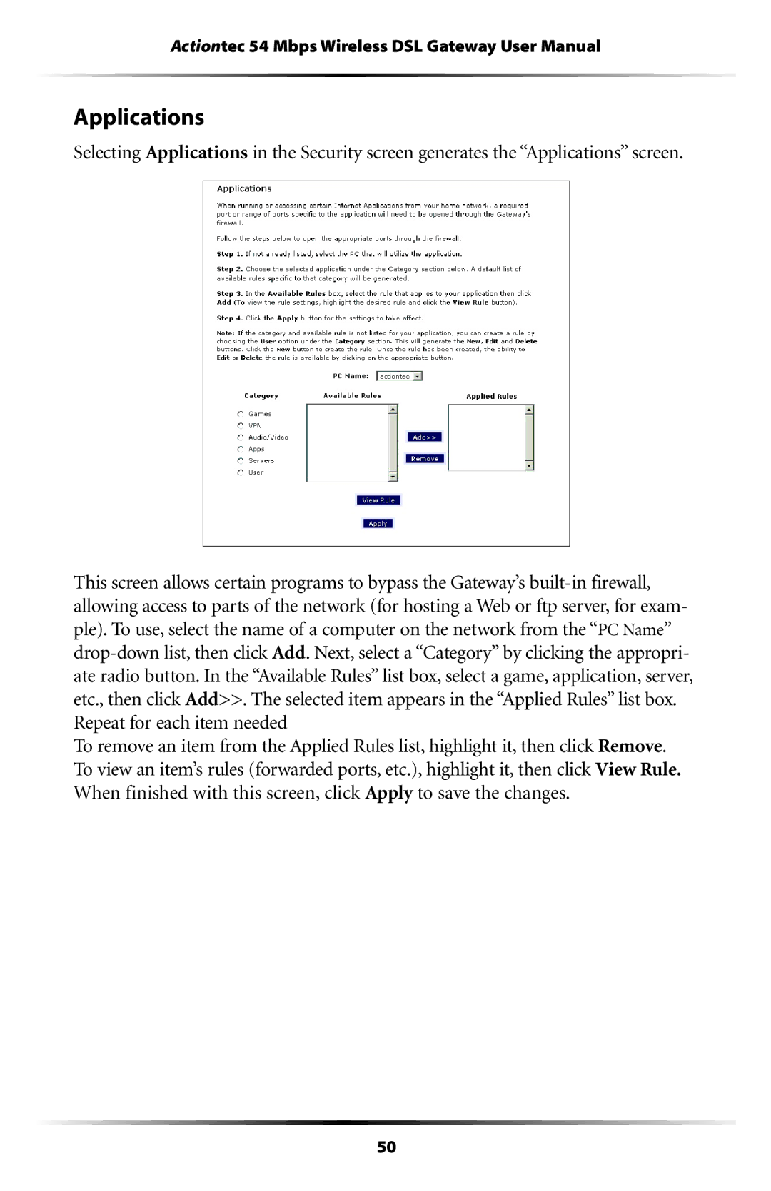 Actiontec electronic GT704WG user manual Applications 