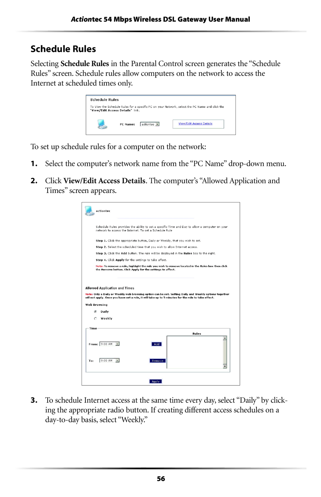 Actiontec electronic GT704WG user manual Schedule Rules 