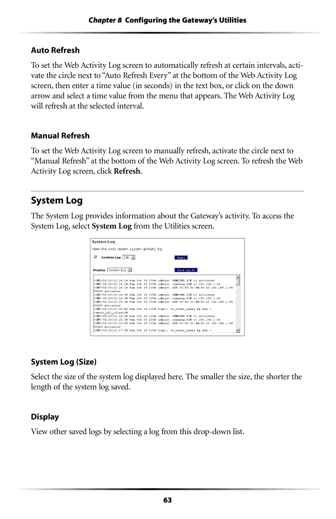 Actiontec electronic GT704WG user manual System Log 